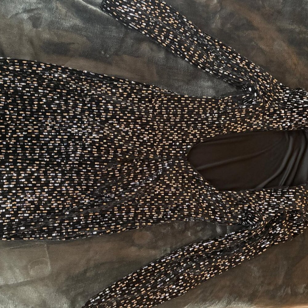 Bershka Black Sequin Open Back Mini Dress Size S – Sexy Party - Picture 7 of 8